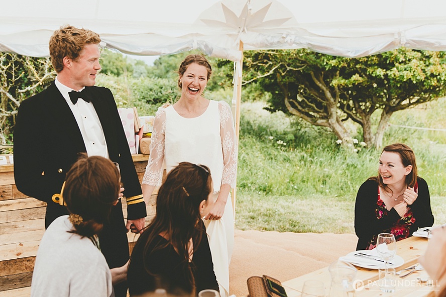 Bride and groom arrive Durlston Country Park