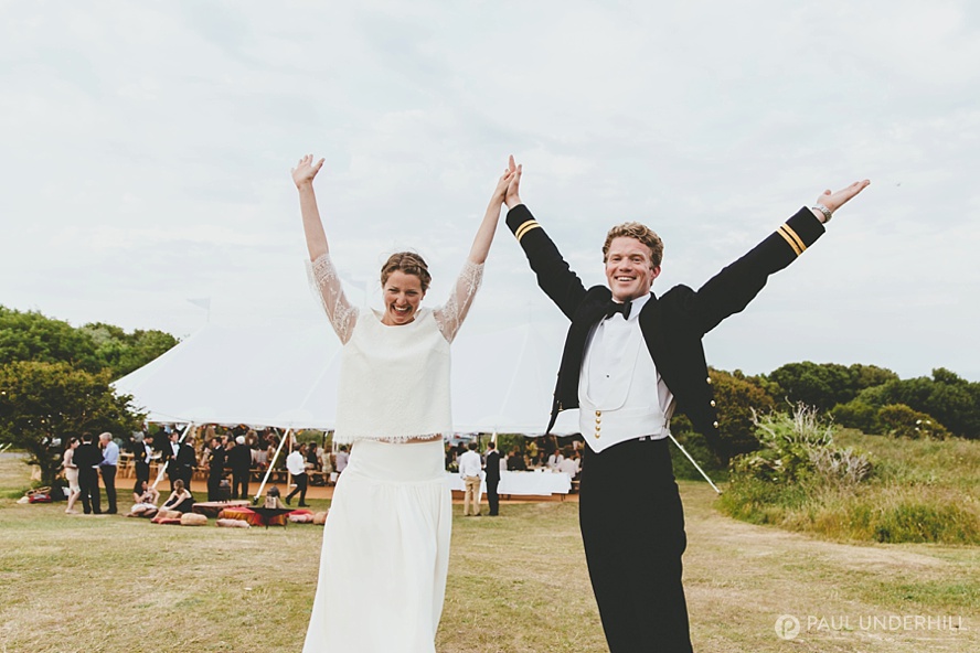 Bride and groom celebrate wedding