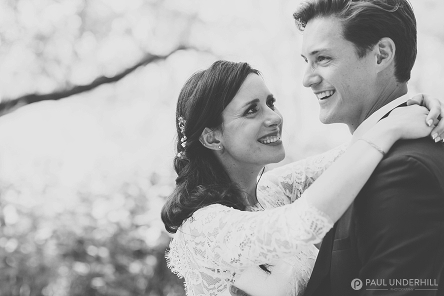 Bride and groom black and white wedding portrait