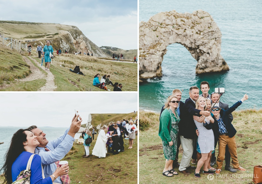 Wedding guests arrive at Durdle Door