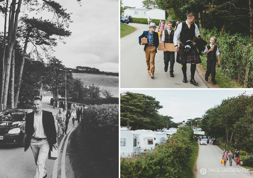 Wedding guests walk to Durdle Door