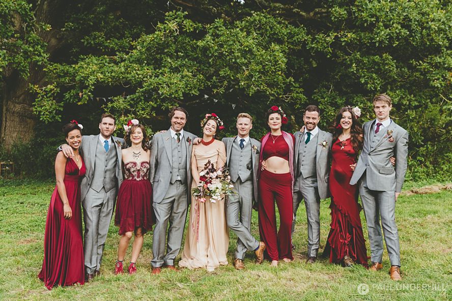 Festival wedding group portrait