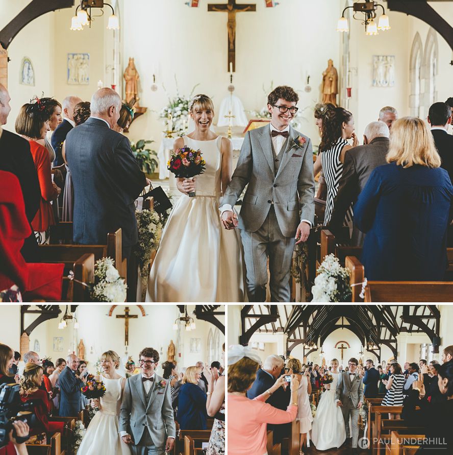 Couple leave church reporatge photography